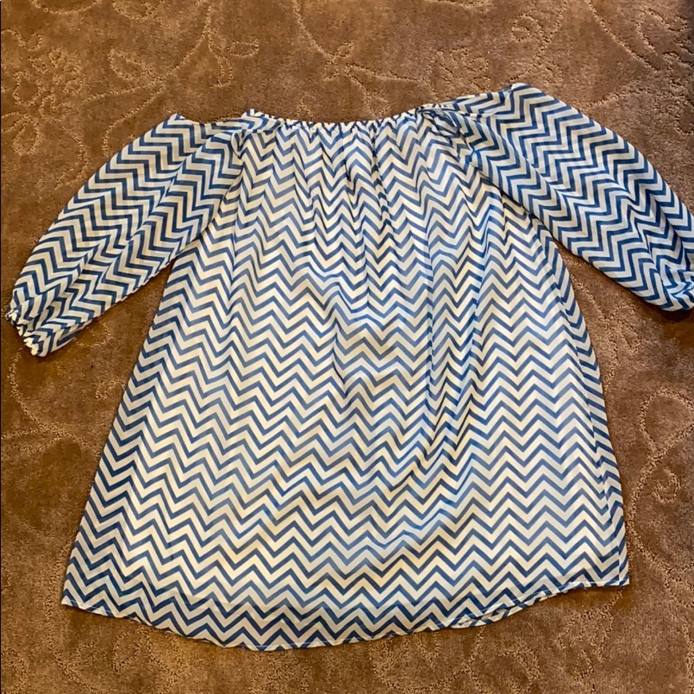 Blue and white chevron mini dress